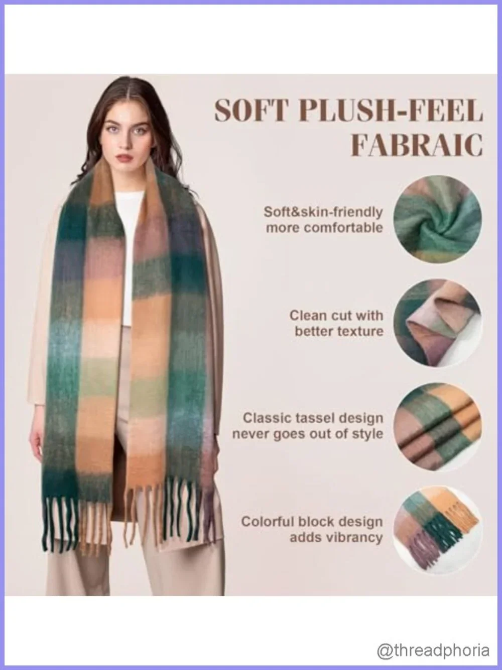Chunky Oversized Plaid Blanket Scarf Wraps Winter Women's
